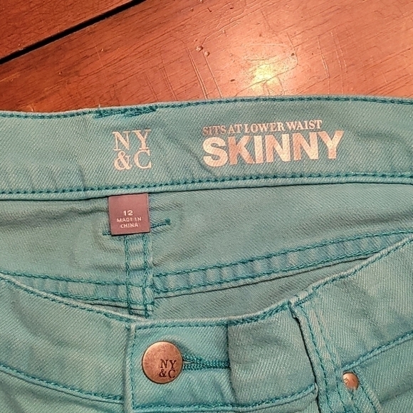 NY&C Turquoise Lowrise Denim Trousers 34 x 32 Size 12 - Picture 6 of 8